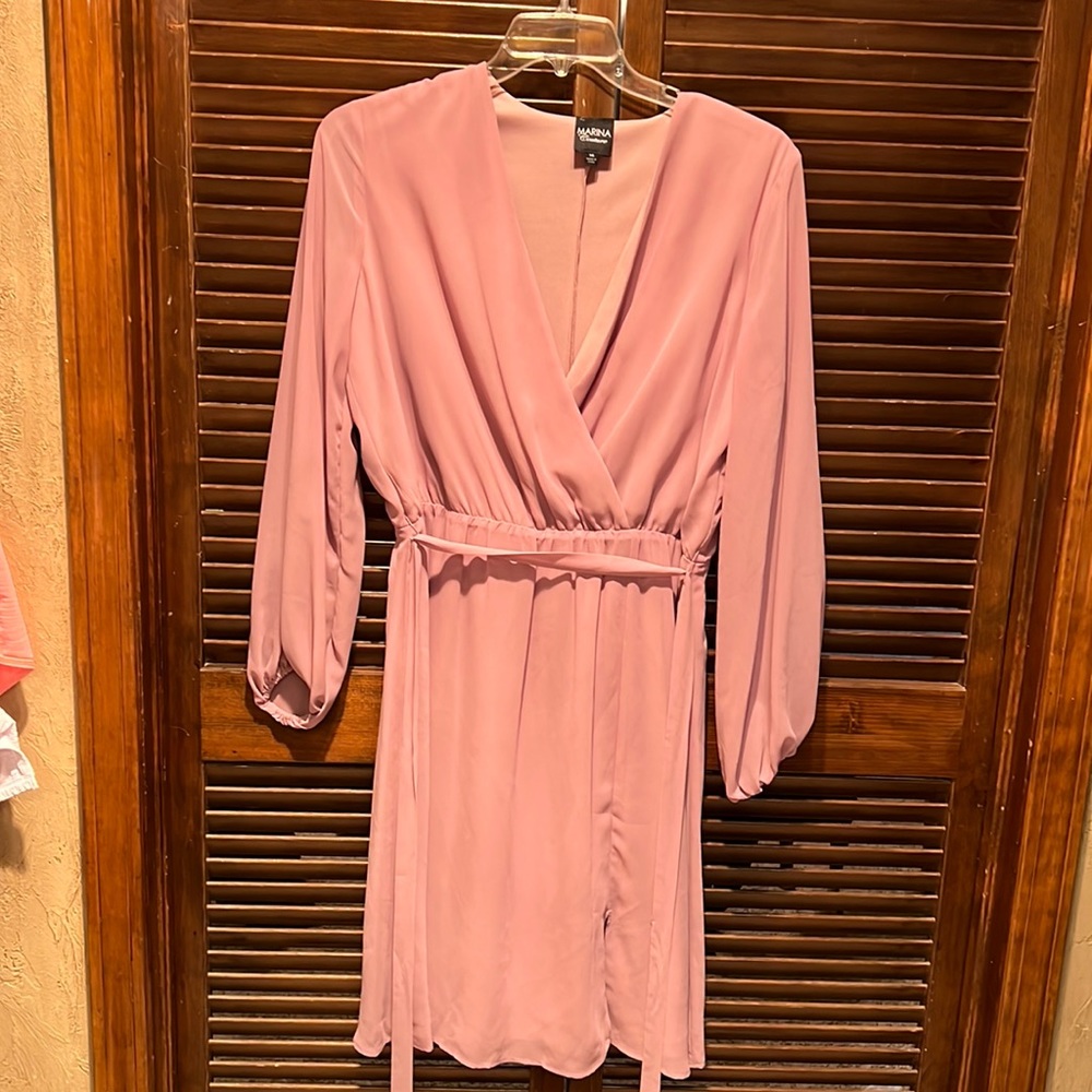 Marina Couture Dusty Rose Faux Wrap dress